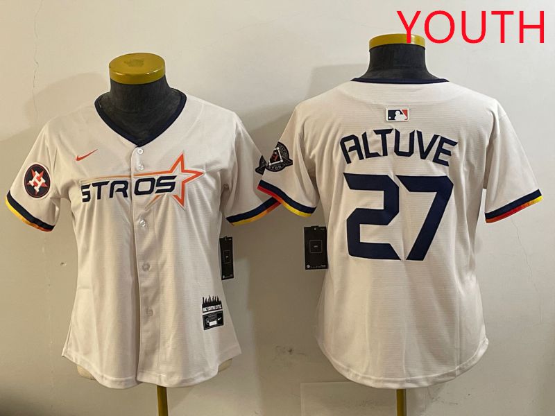 Youth Houston Astros #27 Altuve Cream Three generations Joint Name 2025 Nike MLB Jersey style 15